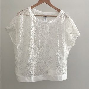 white lace cut out top